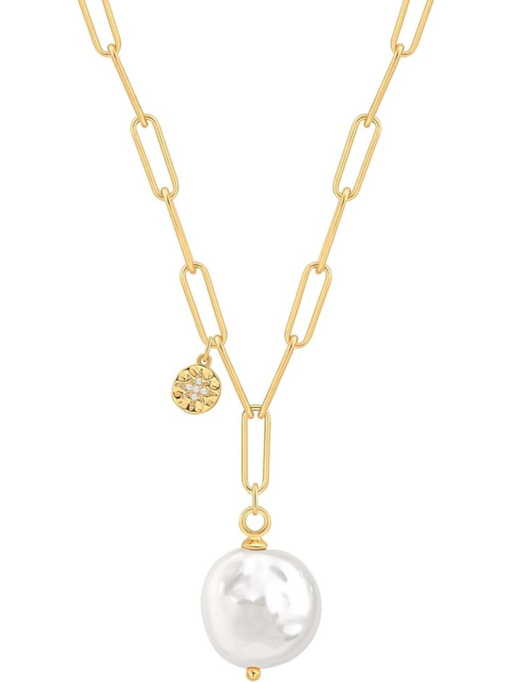 Women's pearl Round Pearl 18 K Gold Plate Dainty Compass Chain Necklaces